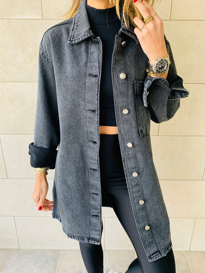 Grey Long Denim Shacket