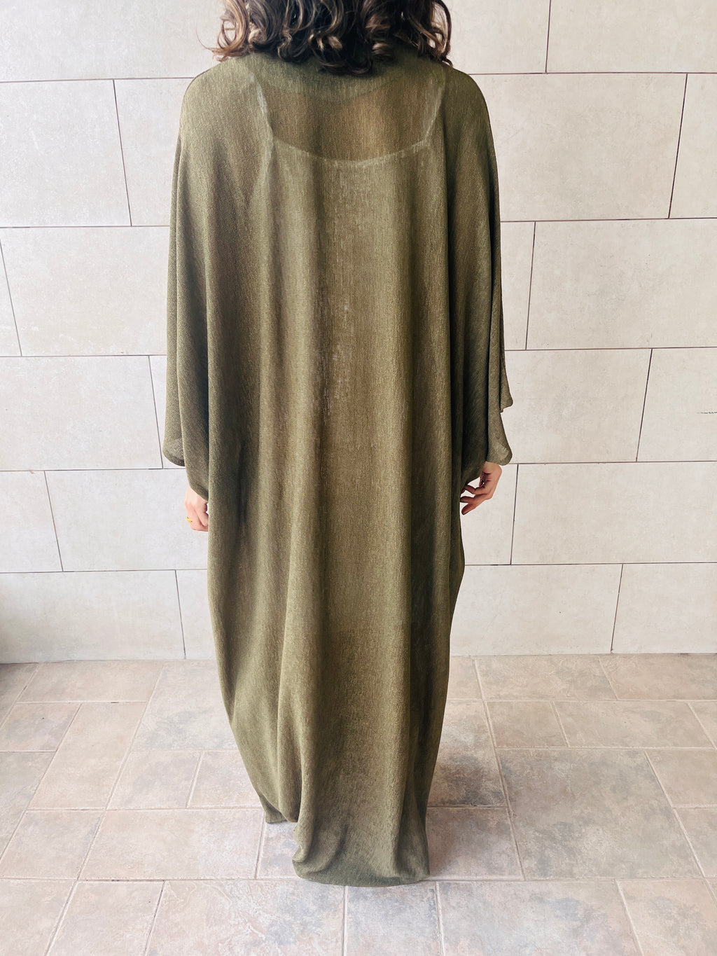 Olive Golden Nights Trimmed Kaftan