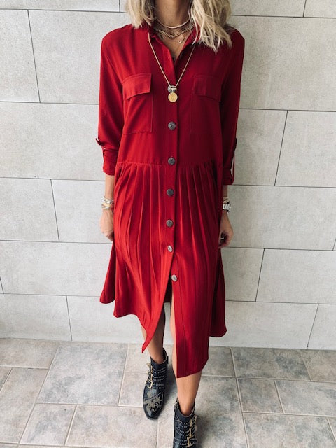 Burgundy Aria Plisse Dress