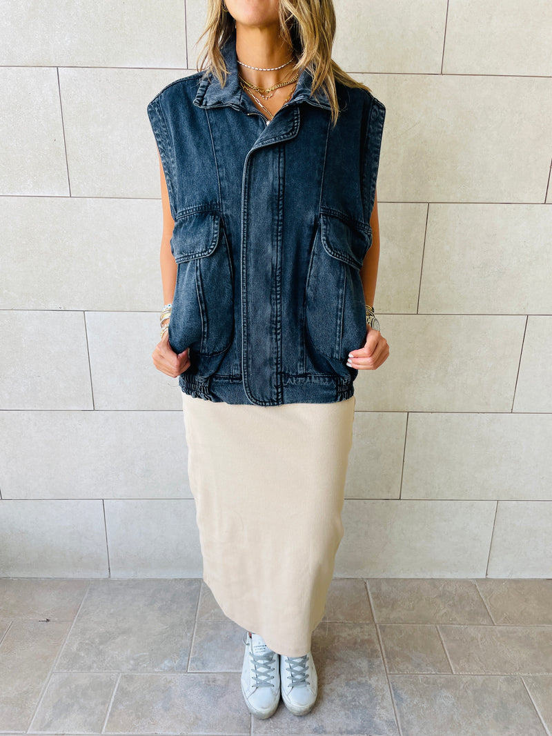 Grey Biker Denim Vest