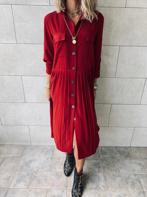 Burgundy Aria Plisse Dress