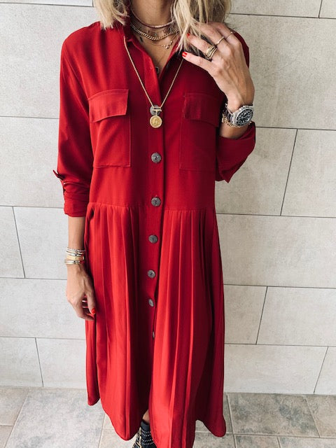 Burgundy Aria Plisse Dress