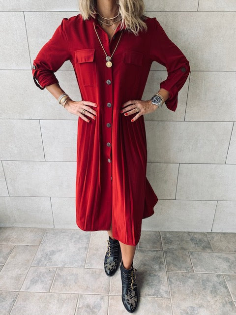 Burgundy Aria Plisse Dress