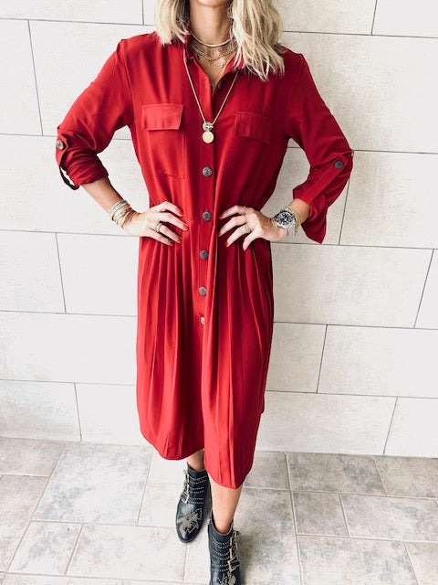 Burgundy Aria Plisse Dress