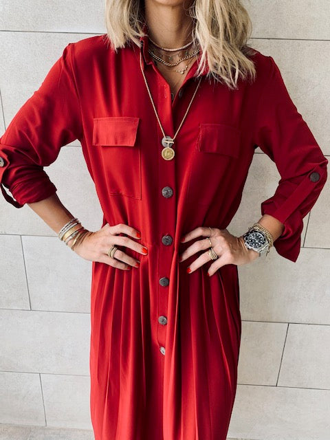 Burgundy Aria Plisse Dress