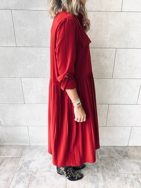 Burgundy Aria Plisse Dress