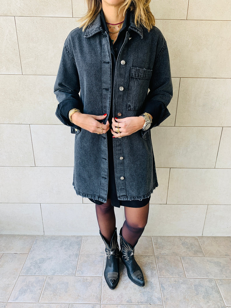 Grey Long Denim Shacket