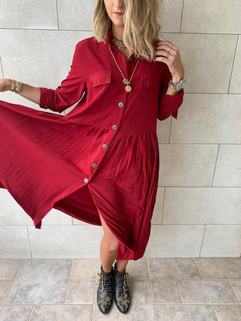 Burgundy Aria Plisse Dress