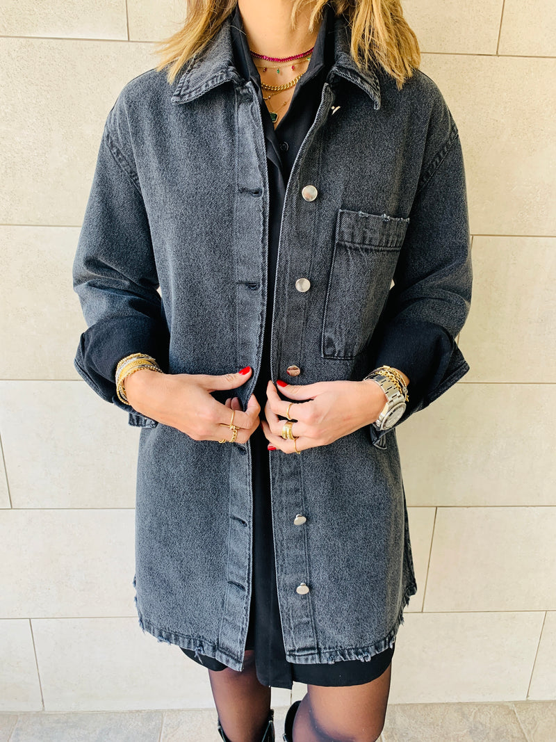 Grey Long Denim Shacket