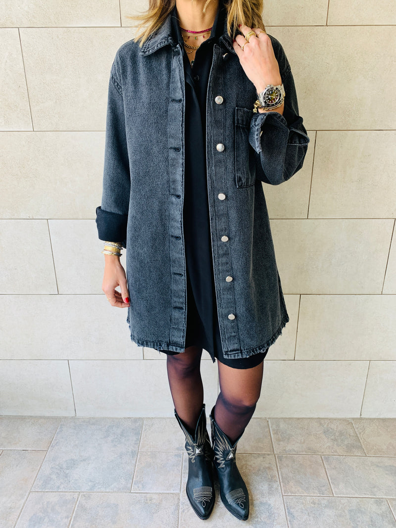 Grey Long Denim Shacket