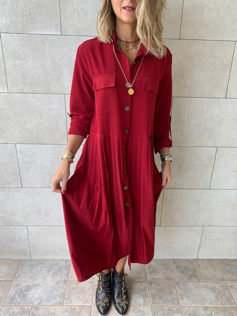 Burgundy Aria Plisse Dress