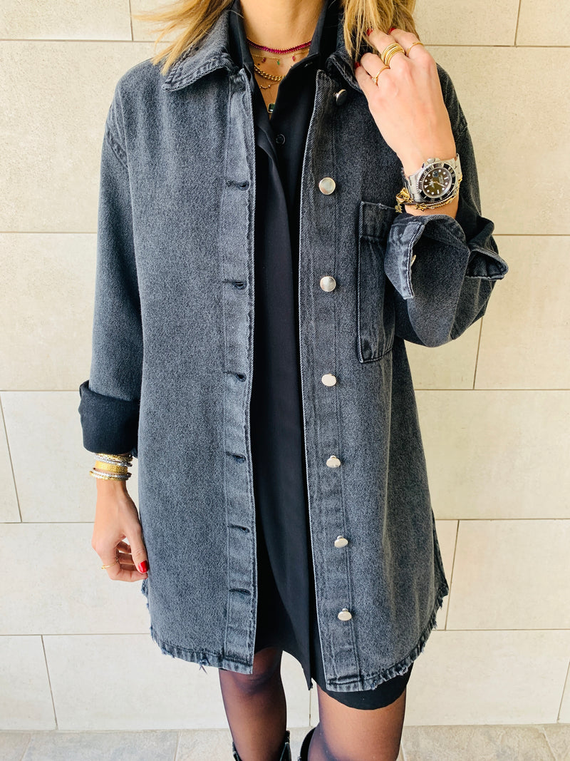 Grey Long Denim Shacket