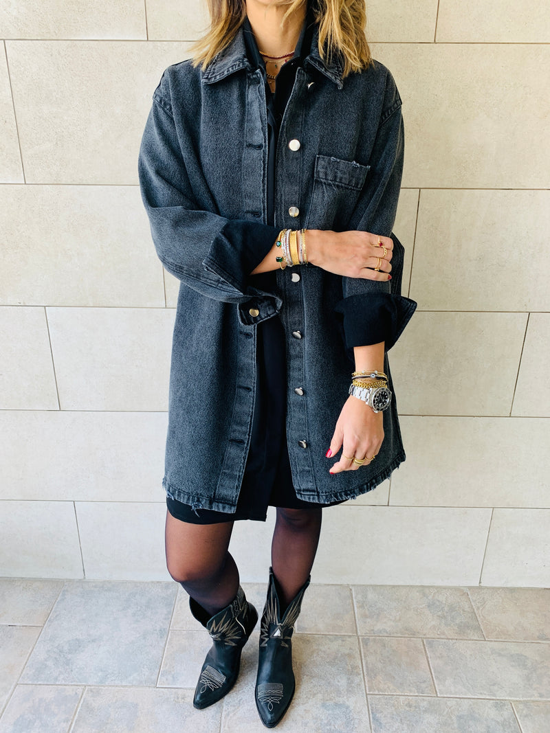 Grey Long Denim Shacket