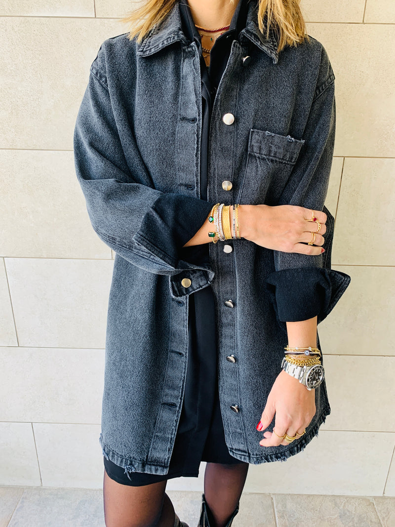 Grey Long Denim Shacket