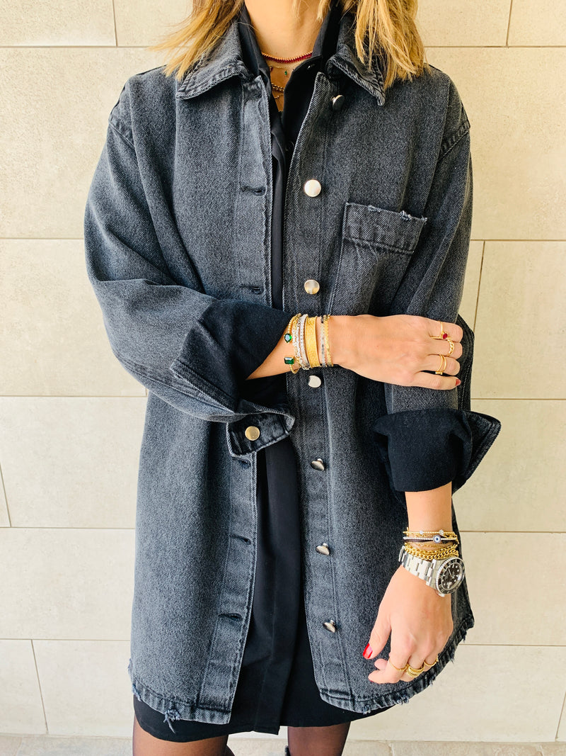 Grey Long Denim Shacket