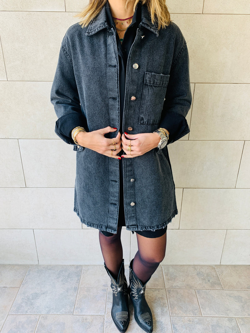 Grey Long Denim Shacket