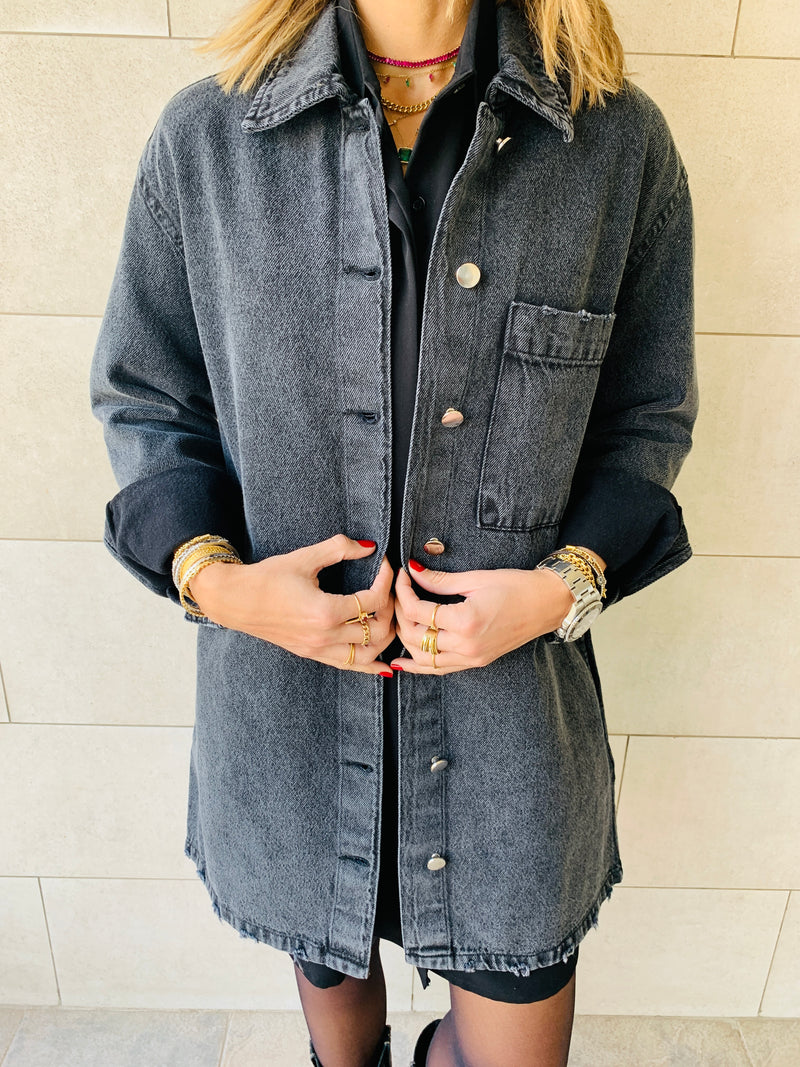 Grey Long Denim Shacket