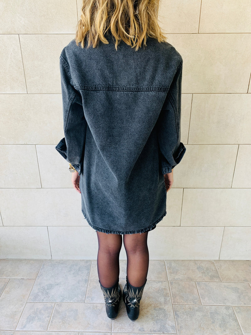 Grey Long Denim Shacket