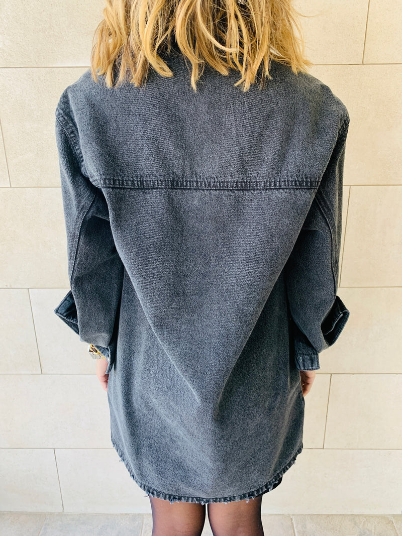 Grey Long Denim Shacket