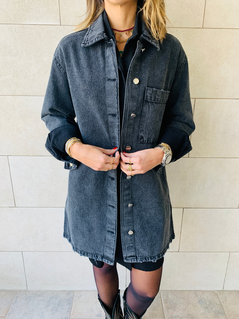 Grey Long Denim Shacket