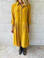 Mustard Aria Plisse Dress