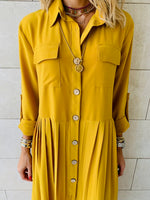 Mustard Aria Plisse Dress