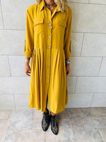 Mustard Aria Plisse Dress