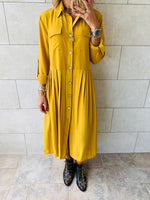 Mustard Aria Plisse Dress
