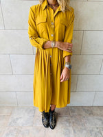 Mustard Aria Plisse Dress