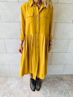 Mustard Aria Plisse Dress