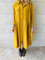 Mustard Aria Plisse Dress