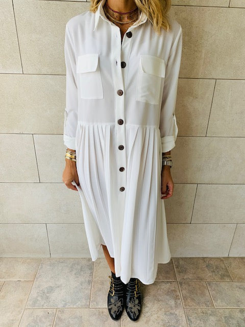White Aria Plisse Dress