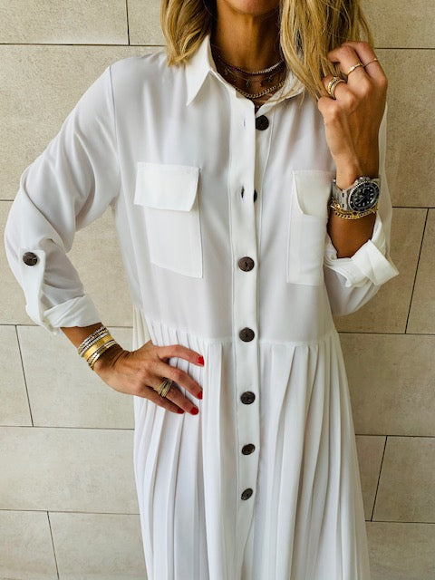 White Aria Plisse Dress