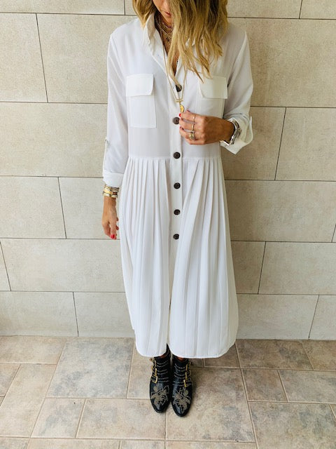White Aria Plisse Dress