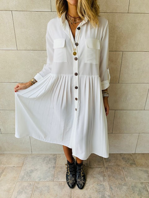 White Aria Plisse Dress