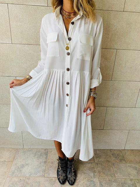 White Aria Plisse Dress