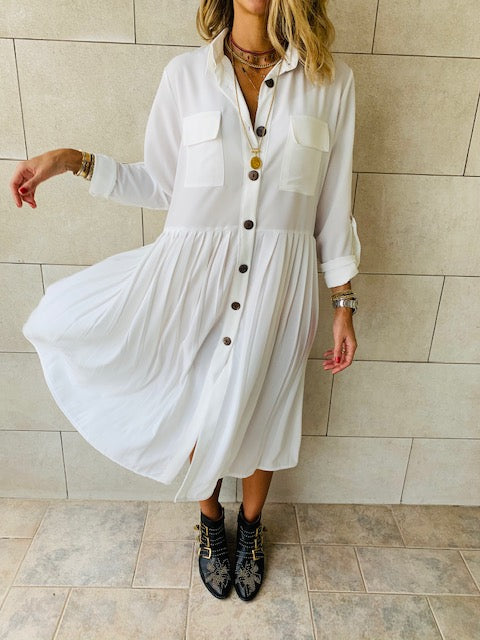 White Aria Plisse Dress