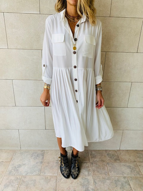 White Aria Plisse Dress