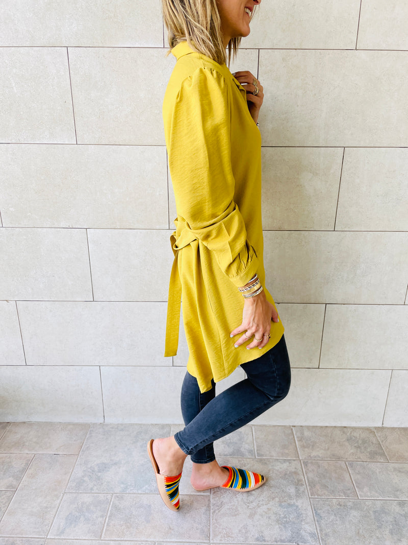 Mustard Longline Belted Shirt