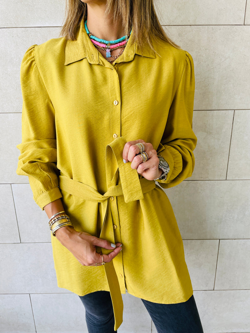 Mustard Longline Belted Shirt
