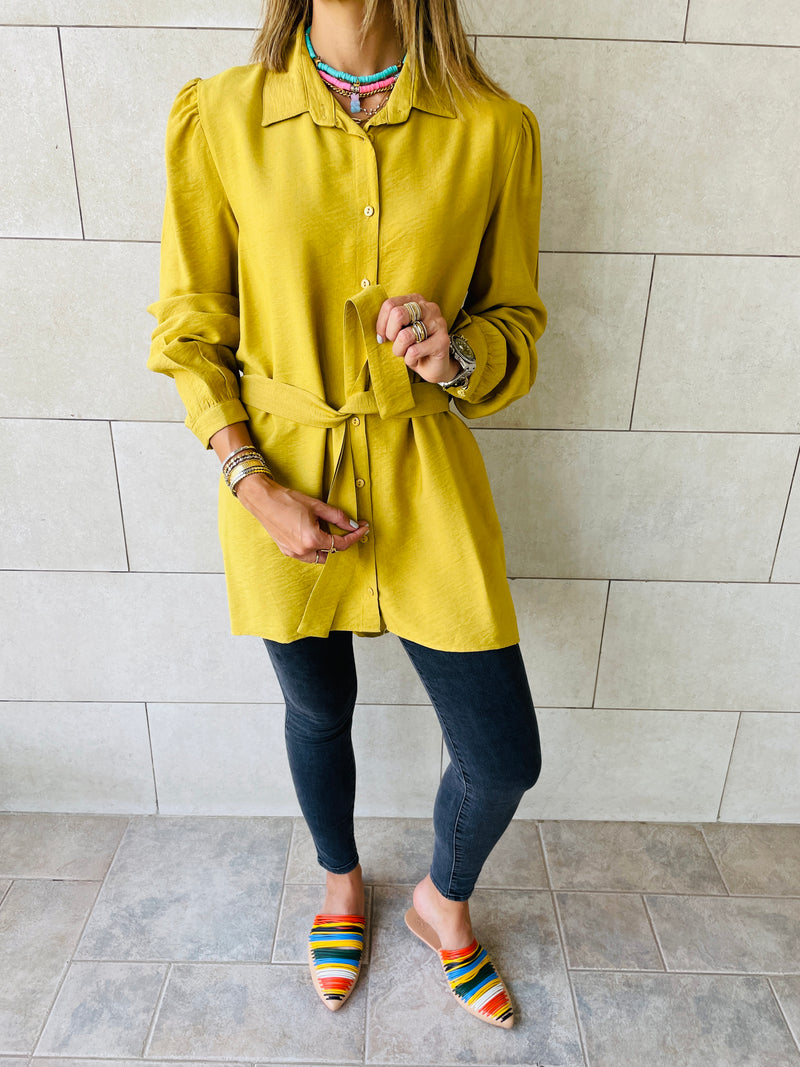 Mustard Longline Belted Shirt