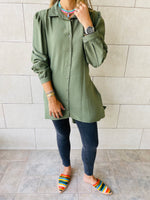 Olive Longline Belted Shirt