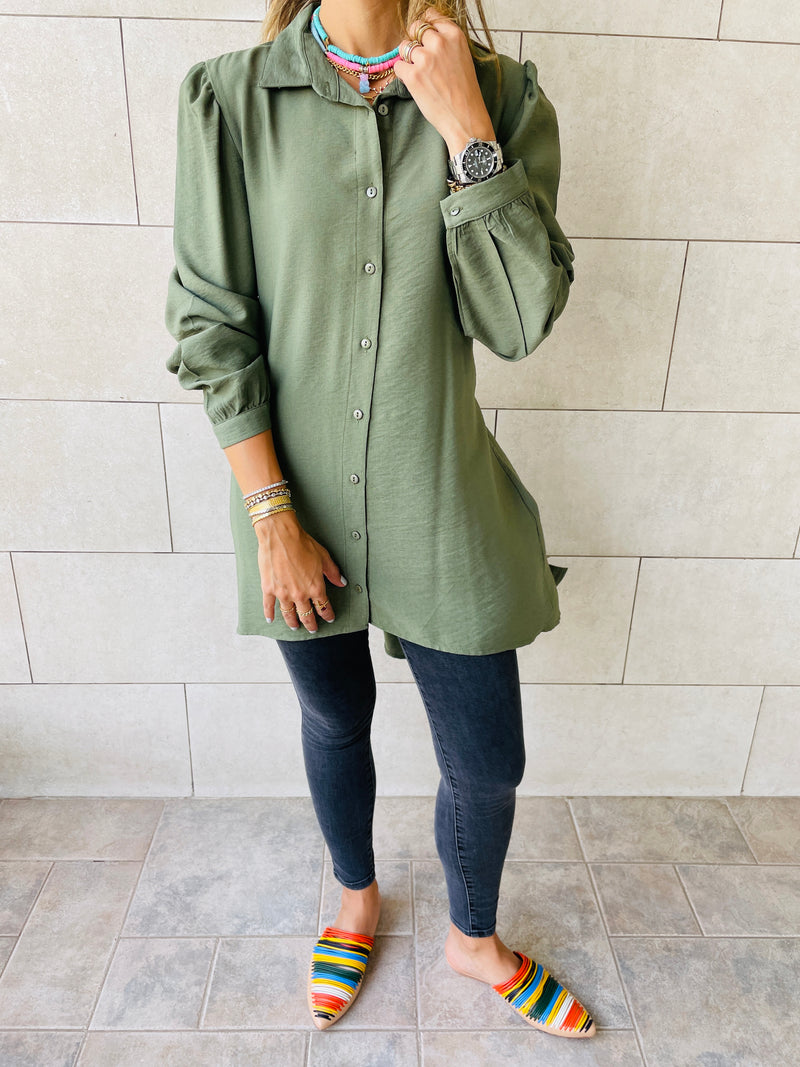 Olive Longline Belted Shirt