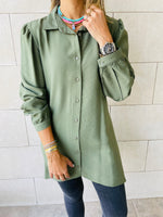 Olive Longline Belted Shirt
