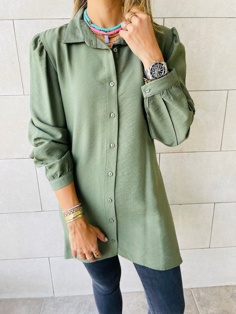 Olive Longline Belted Shirt