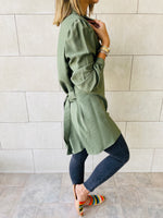 Olive Longline Belted Shirt