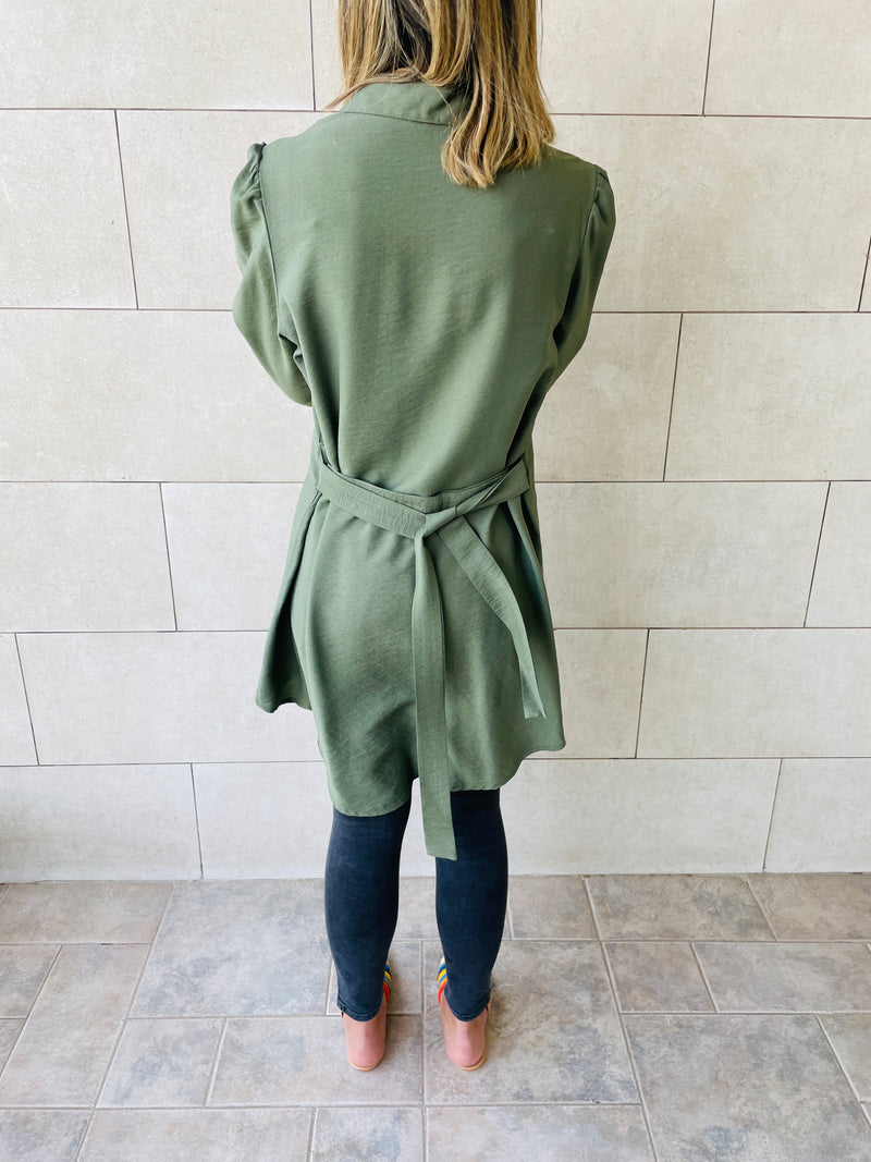 Olive Longline Belted Shirt