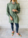 Olive Longline Belted Shirt