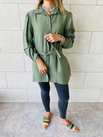 Olive Longline Belted Shirt