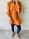 Rust Longline Belted Shirt